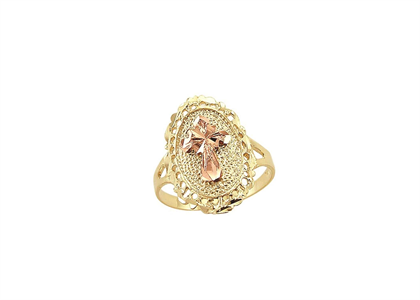 Two Tone Plated Filigree Cross Catholic Ring